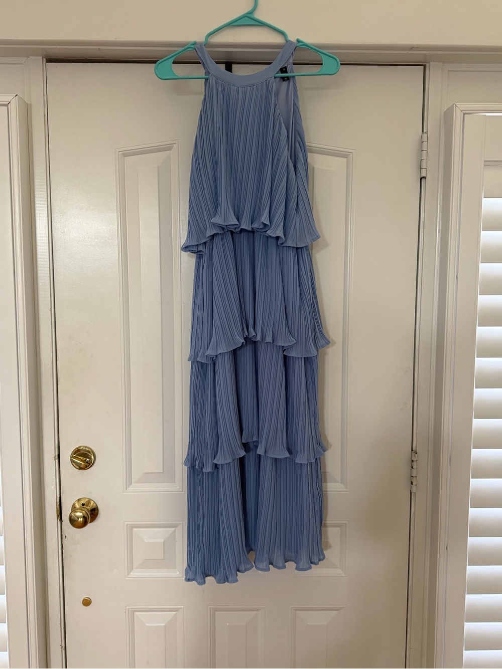 Tiered Pleated Maxi Dress in Light Blue